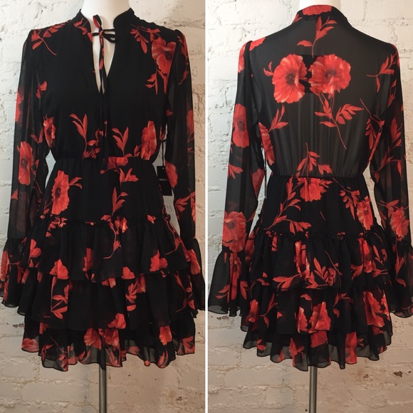 forever 21 black dress with red flowers